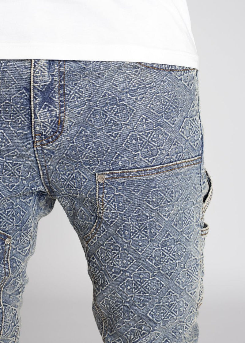 Guapi Vintage Blue Monogram Stacked Jeans