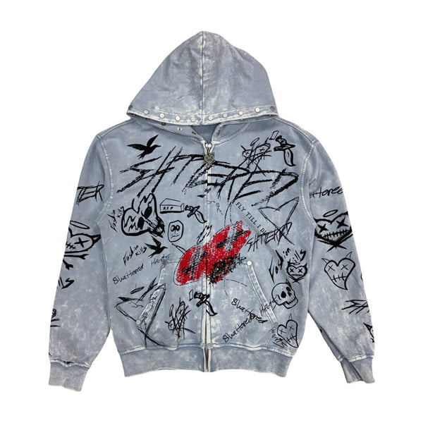 Shattered Hearts “Doodle” Gray Hoodie