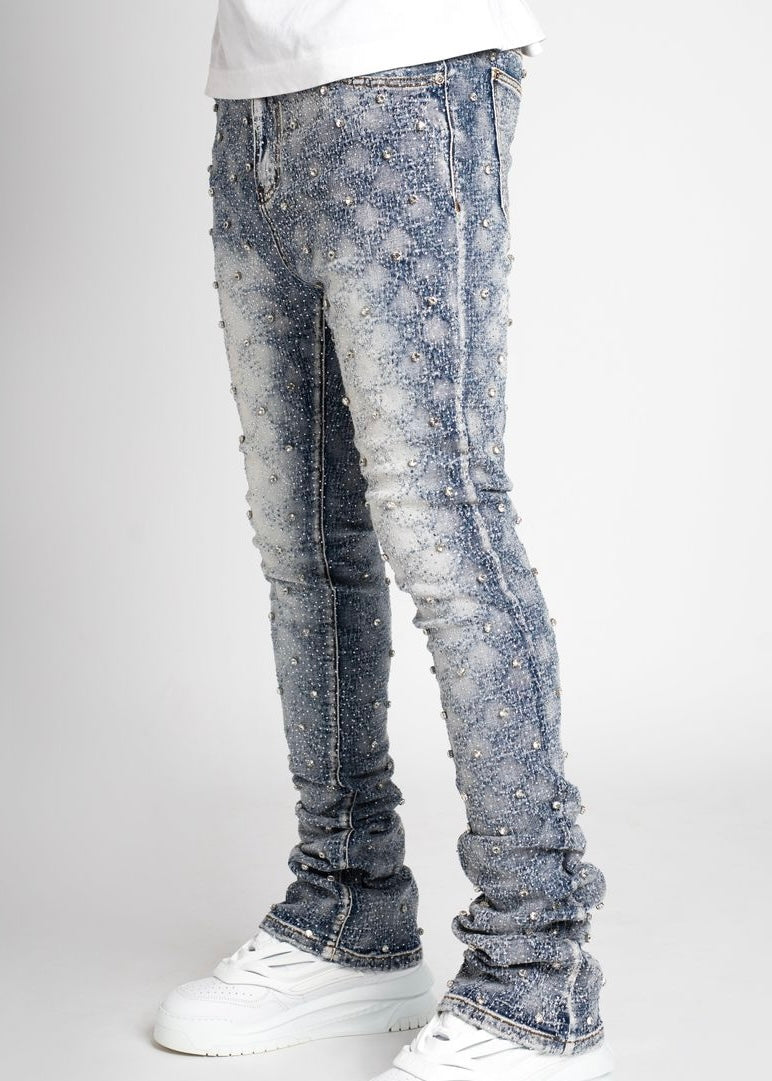 Guapi Aqua Blue Embellished Jeans