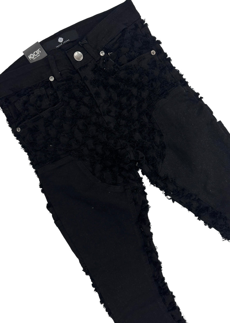 Focus Black Ripple Stacked Jeans (3603)