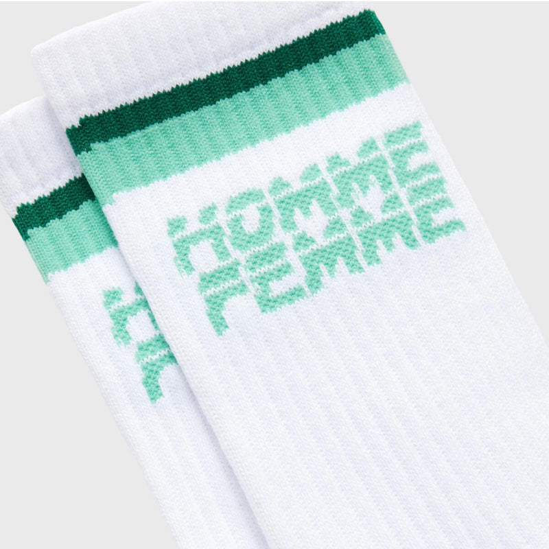 Homme Femme Double Stripe Socks In White