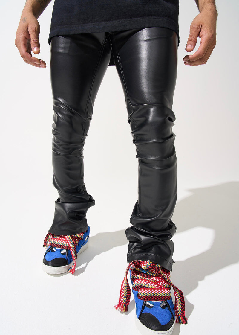 Serenede “Stone” Stacked Leather Jeans