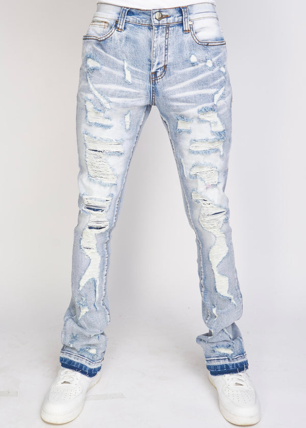 PLTKS Embroidered Blue/Red Stacked Jeans