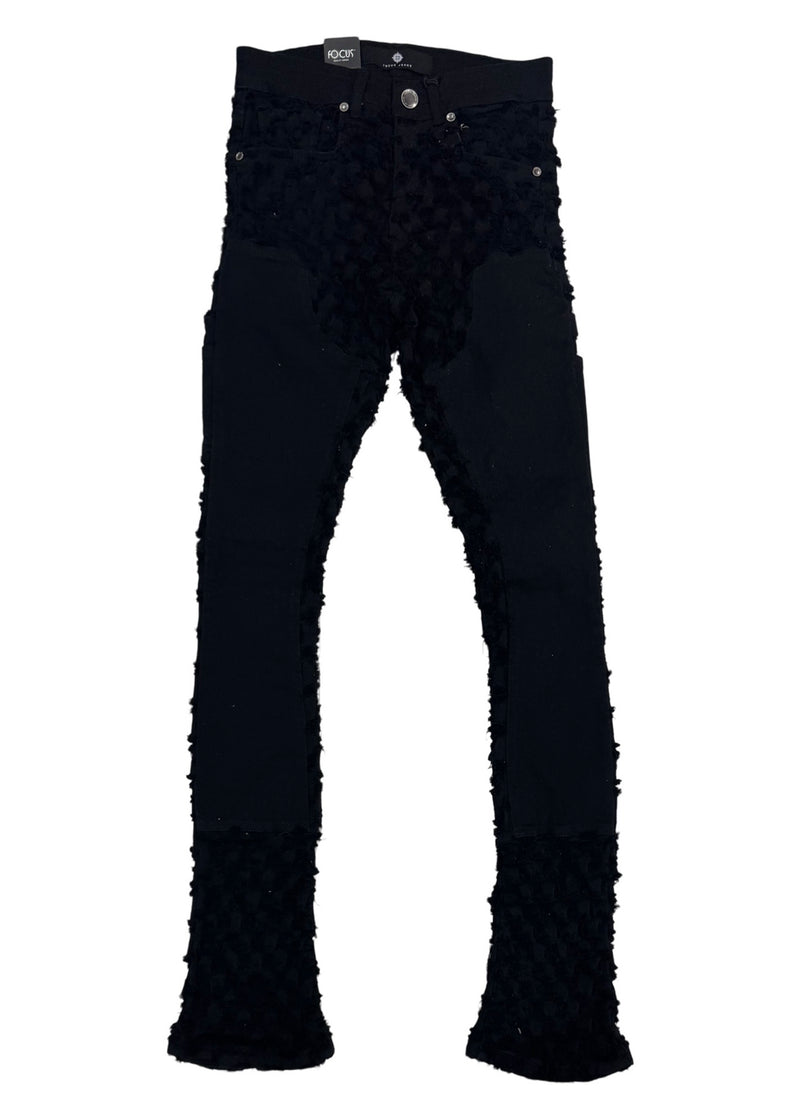 Focus Black Ripple Stacked Jeans (3603)