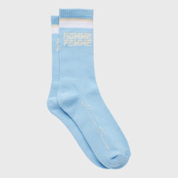 Homme Femme Double Stripe Socks In Baby Blue