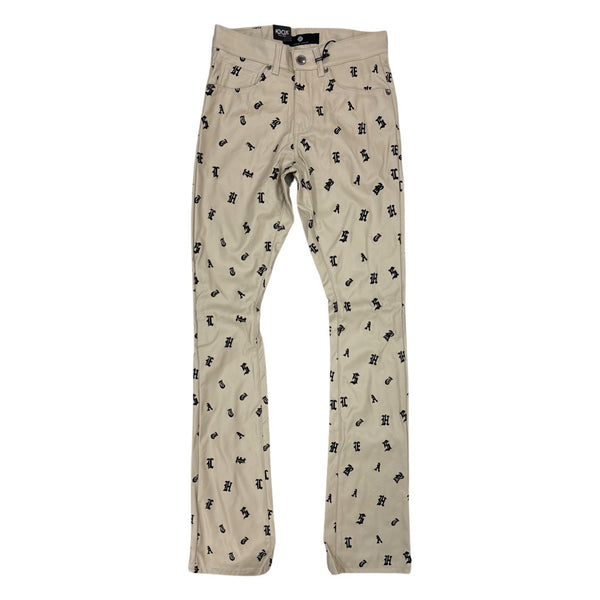 Focus Cream Leather Print Stacked Pants (5227)