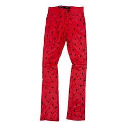 Focus Red Leather Print Stacked Pants (5227)