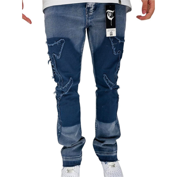 TRNCHS Navy Canvas Stacked Jeans
