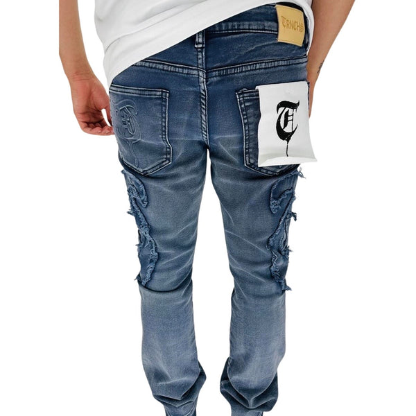 TRNCHS Navy Canvas Stacked Jeans