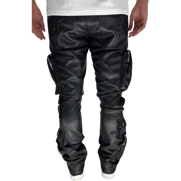 TRNCHS Khurasan Black Leather Stacked Jeans