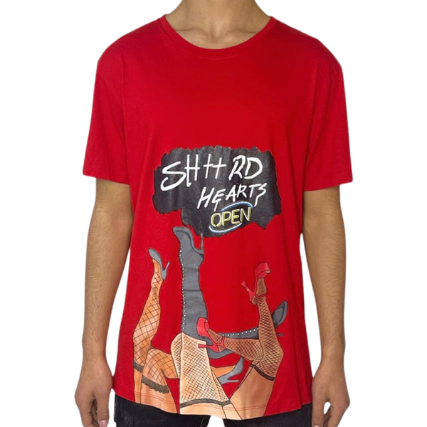 Shattered Hearts Open Red Tee