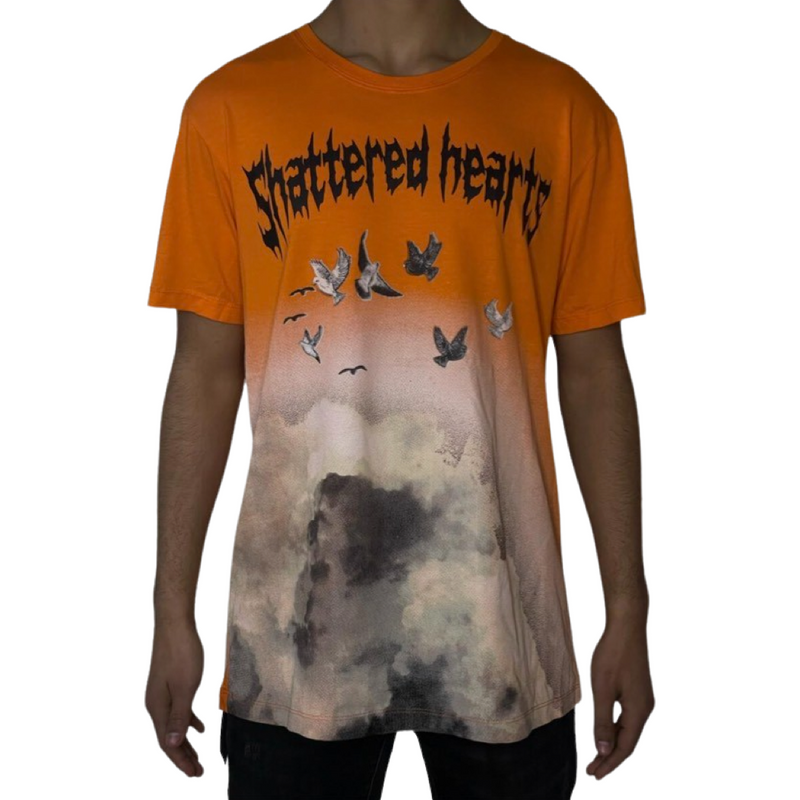 Shattered Hearts Clouds Orange Tee