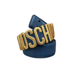 Belt In Leather With Logo (Gold/Blue)