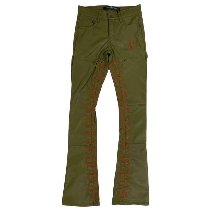 Valabasas “Superior” Olive Leather Stacked Pants