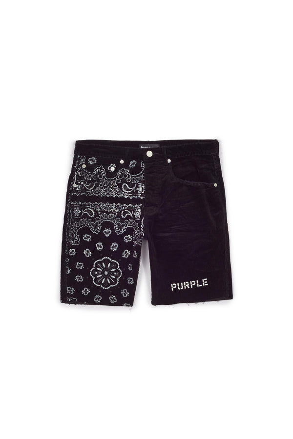 Purple Brand Corduroy Bandana Print Black Shorts