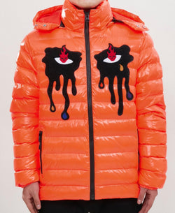 Roku Shiny Tear Drip Bubble Jacket (Neon Orange)