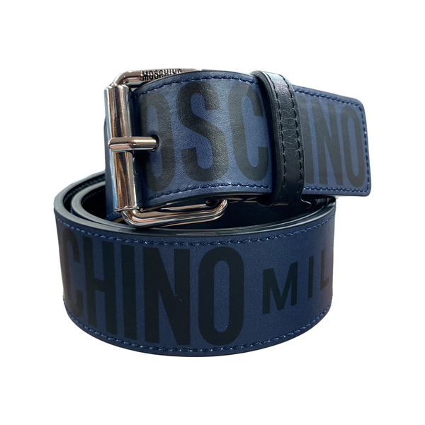 Belt In Leather With Print Logo (Black/Navy)