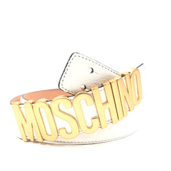 Belt In Leather With Logo (Gold/White)