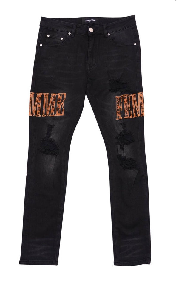 Homme Femme Cheetah Letterman Jeans (Black)