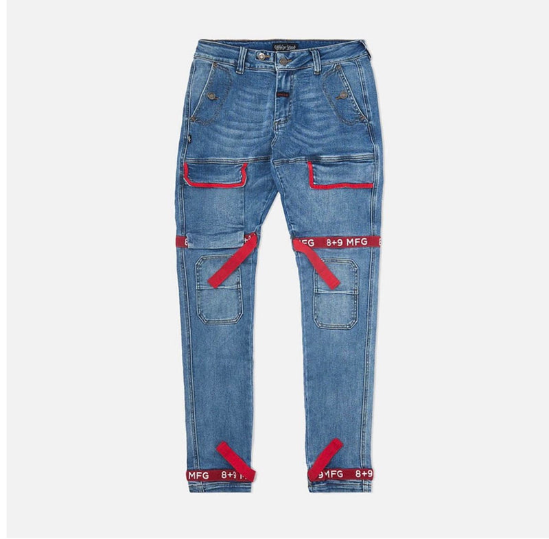 8&9 Strapped Up Utility Denim (Blue/Red)