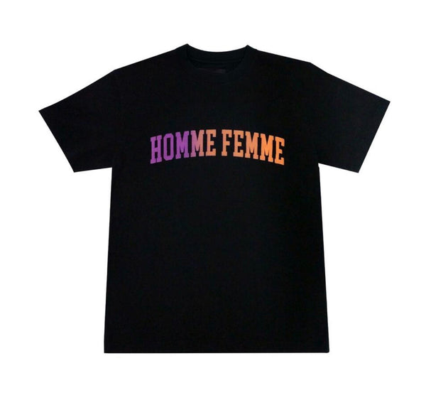 Homme Femme-Script Black Tee (Orange/Red/Pink)
