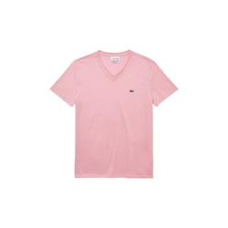 Lacoste V-Neck Pima Cotton Tee In Pink