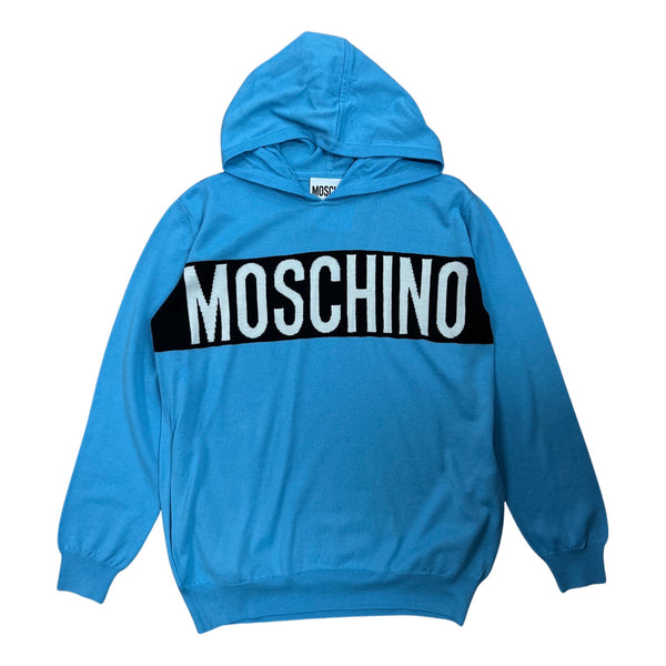 Cotton Hooded Sweater With Contrast Logo (Blue)