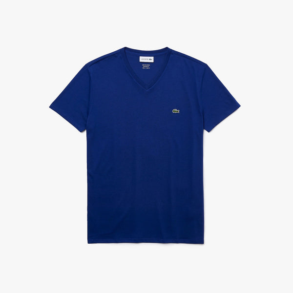 Lacoste V-Neck Pima Cotton Tee In Royal Blue
