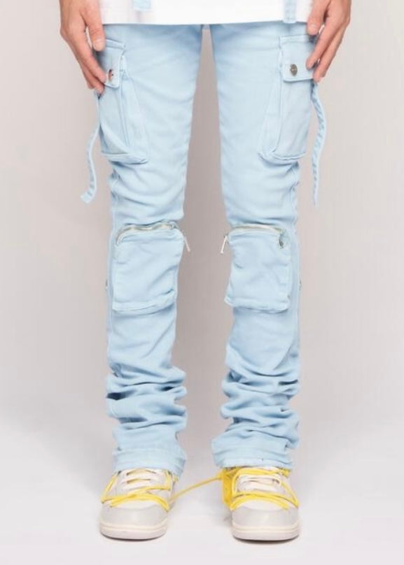 Buy Styli Slim Fit Cargo Jeans With Panel Detail Blue online