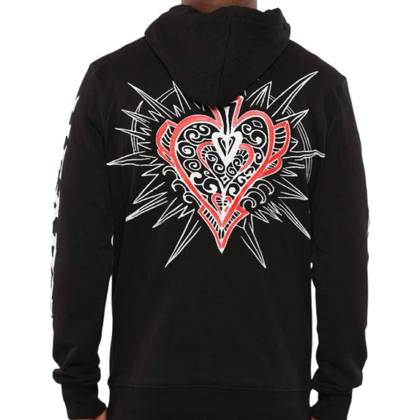 Shattered Hearts Ace Of Hearts Black Hoodie