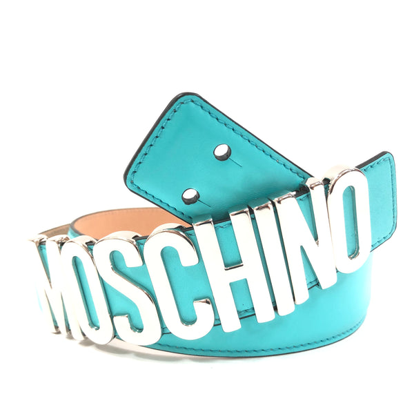 Belt In Leather With Logo (Turquoise)