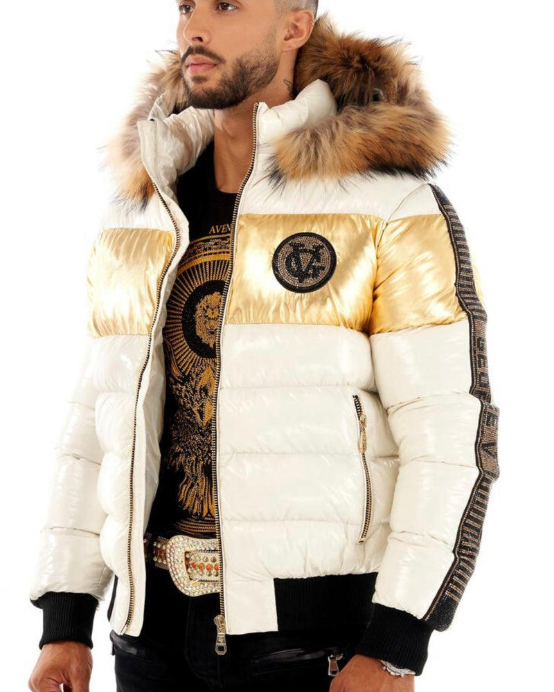 George Ave White/Gold Puffer Jacket