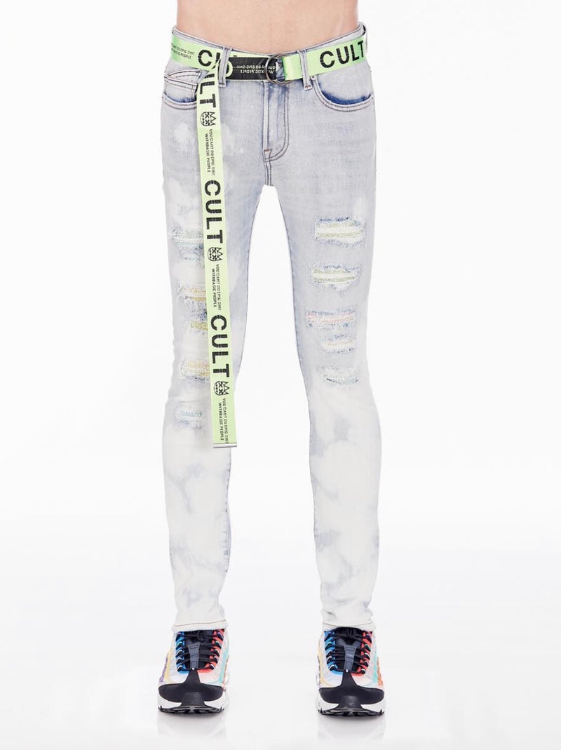 Cult Of Individuality Belted Bleach Skinny Jeans