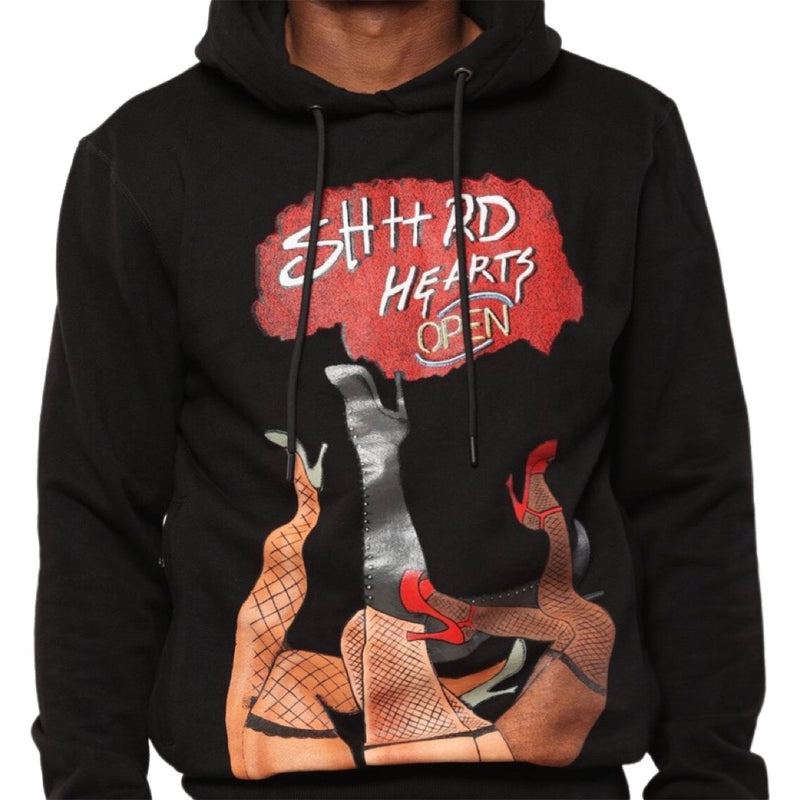 Shattered Hearts Open Black Hoodie