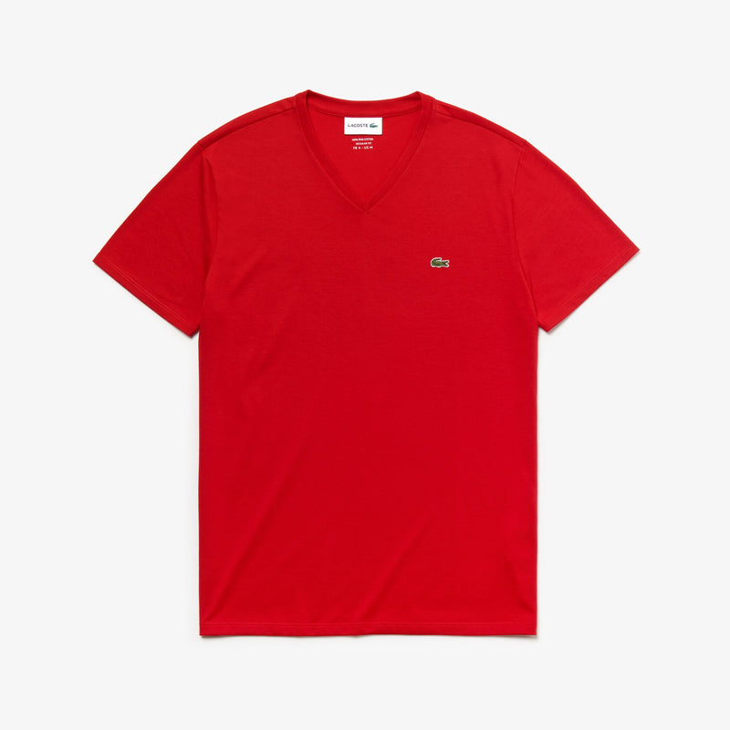 Lacoste V-Neck Pima Cotton Tee In Red