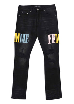 Homme Femme Multi Letterman Jeans (Black)