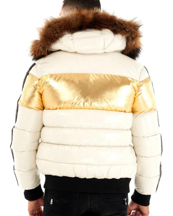 George Ave White/Gold Puffer Jacket