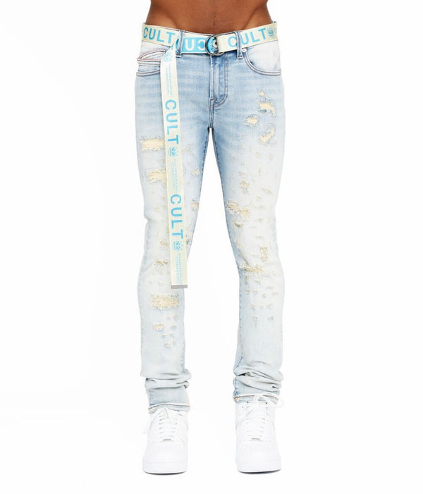 Cult Of Individuality Scars Belted Skinny Jeans