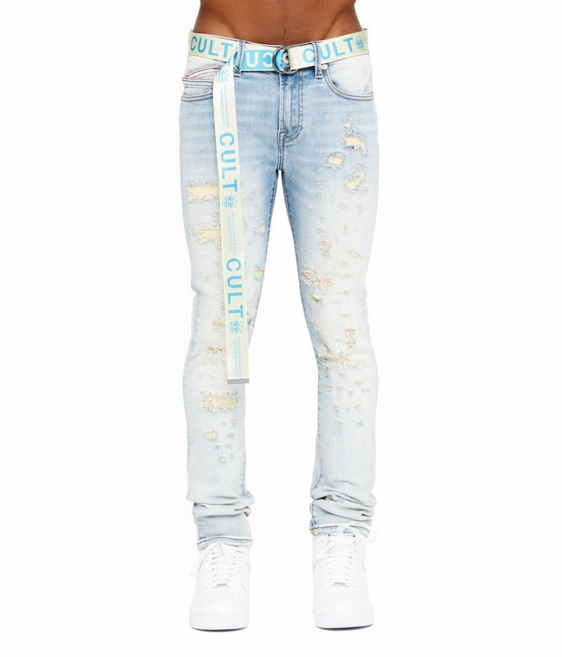 Cult Of Individuality Scars Belted Skinny Jeans