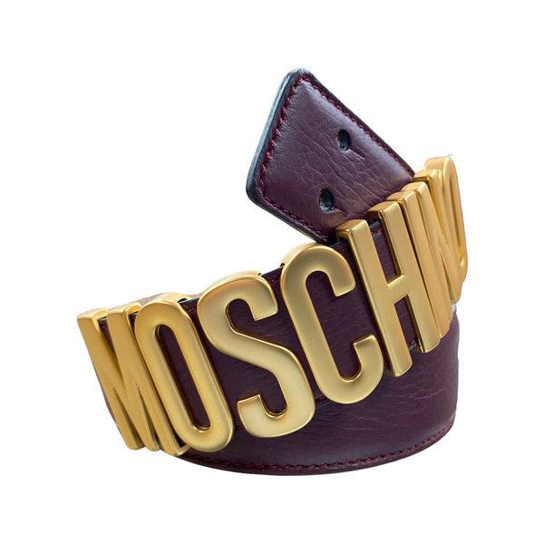 Belt In Leather With Logo (Gold/Maroon)