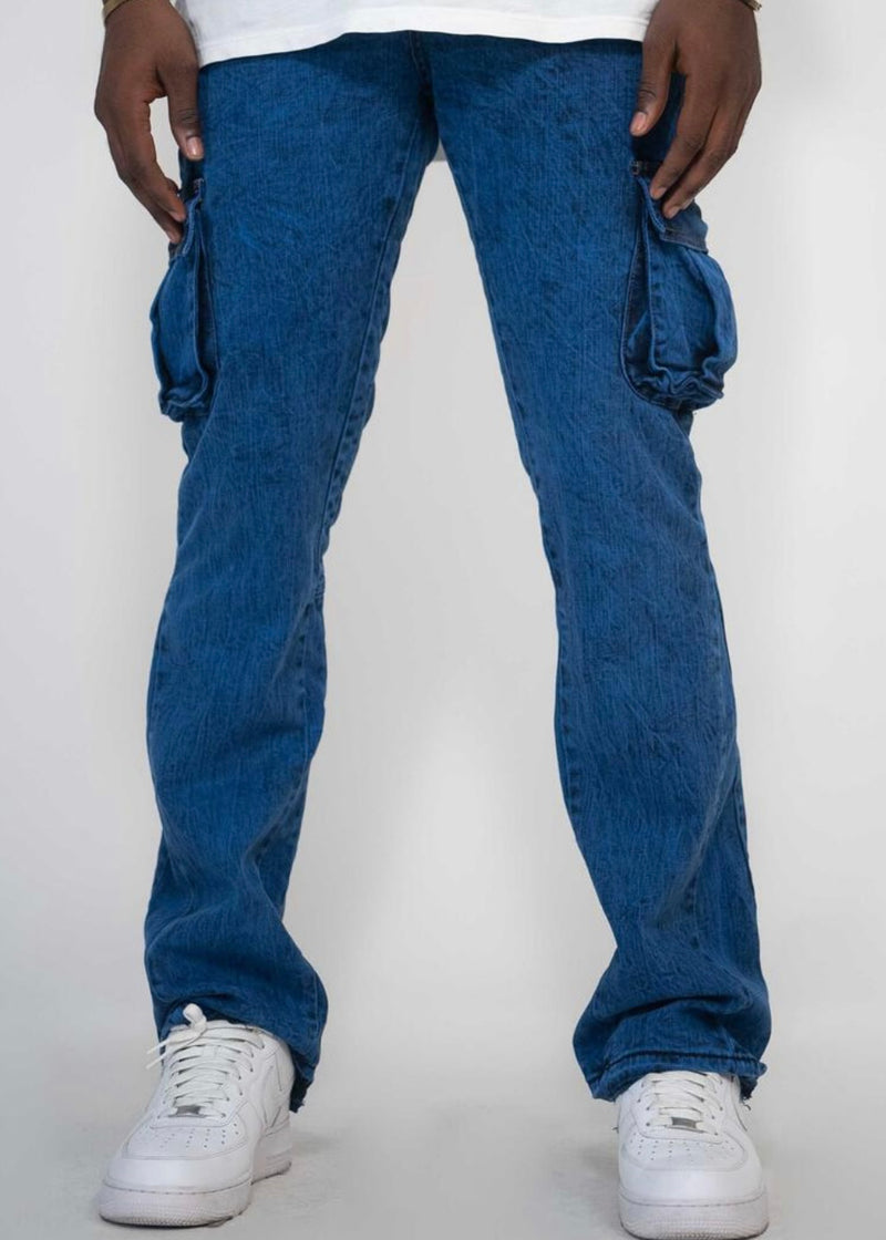 Navy blue Stacked Cargo Pants