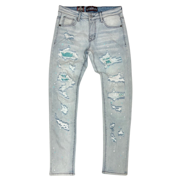 Denimicity Teal Reflective Patch Jeans (K106)